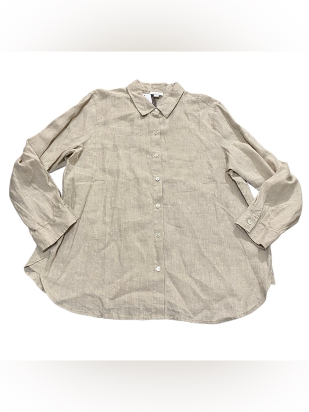 NWT J. Jill Love Linen Beige Linen Button Up Side Split Tunic Blouse Large Petit